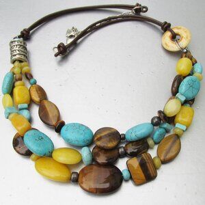 Silpada Retired Sterling Silver Turquoise Tiger Eye Quartz Necklace N1858